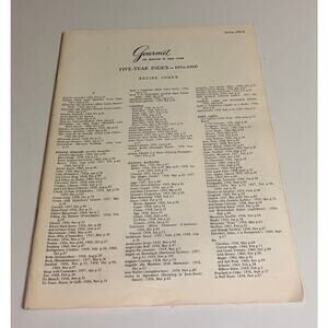 Gourmet Magazine for Good Living Recipe Index 5 Year 1956-1960